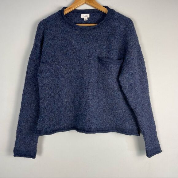 ANA Heathered Blue Boxy Fit Cropped Sweater Size L NEW Crewneck‎ Long Sleeves - Picture 1 of 10